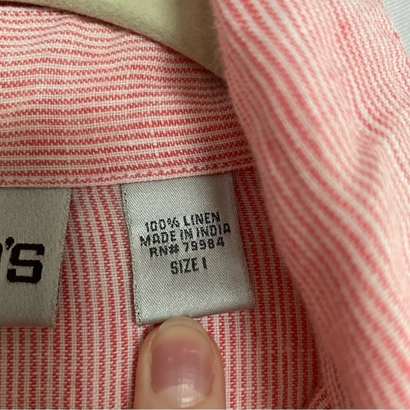 Chico's Linen Longline Button Down Striped Tunic Top Lagenlook Beachy - Picture 9 of 15